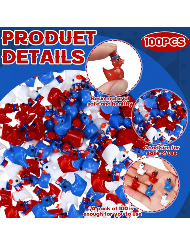100 Mini Patos de Resina Patrióticos Memorywuu 9x9 cm