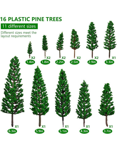 16 Mini Árboles de Pino Verde Natural JLNGTHONG para Diorama