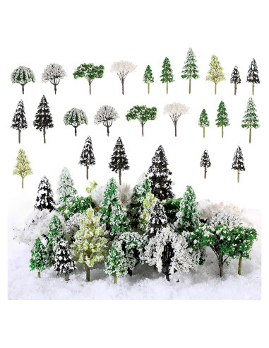 28 Árboles Miniatura Nevados Canlierr para Diorama y Manualidades