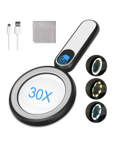 Lupa Recargable Arsir 30X con Luz LED 4.7" para Lectura