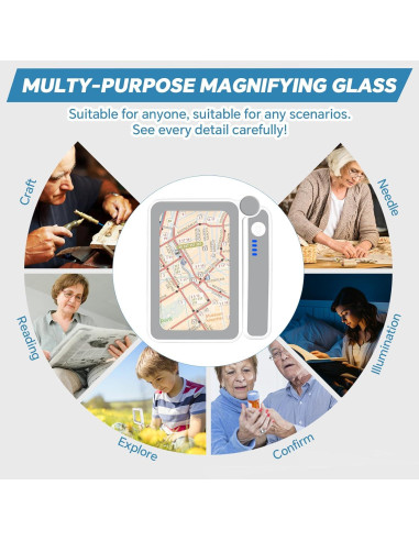 Lupa de Lectura Milerong 4X con Luz LED Recargable Grande