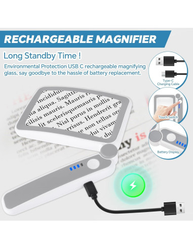 Lupa de Lectura Milerong 4X con Luz LED Recargable Grande