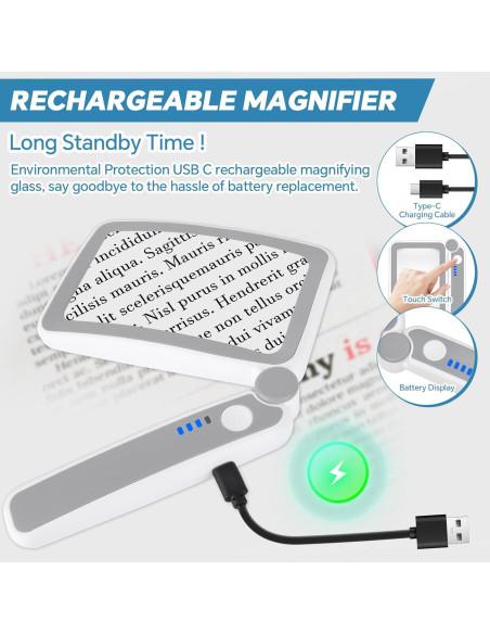 Lupa de Lectura Milerong 4X con Luz LED Recargable Grande