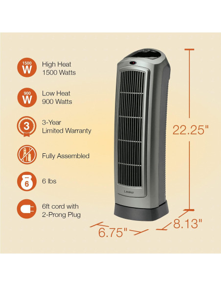 Calefactor Cerámico Oscilante Lasko 5538 1500W Control Remoto
