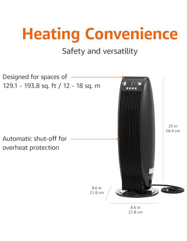 Calefactor de Torre Oscilante Amazon Basics 1500W con Control Remoto