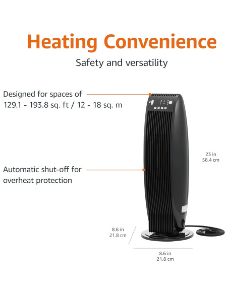 Calefactor de Torre Oscilante Amazon Basics 1500W con Control Remoto