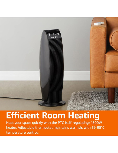 Calefactor de Torre Oscilante Amazon Basics 1500W con Control Remoto