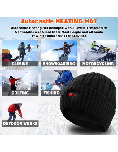Gorro Calentado Autocastle 7.4V Unisex Negro 3 Niveles