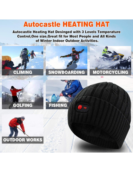Gorro Calentado Autocastle 7.4V Unisex Negro 3 Niveles