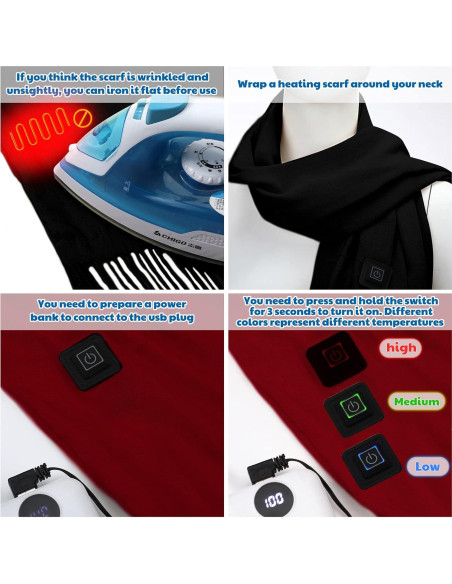 2 Bufandas Calentadas USB para Invierno - Lana Sintética