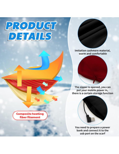 2 Bufandas Calentadas USB para Invierno - Lana Sintética