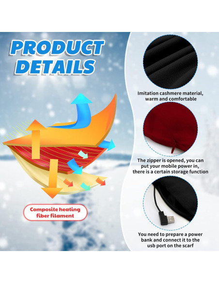 2 Bufandas Calentadas USB para Invierno - Lana Sintética