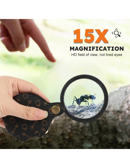 Lupa de Bolsillo 15X QKDS Plegable con Funda Protectora