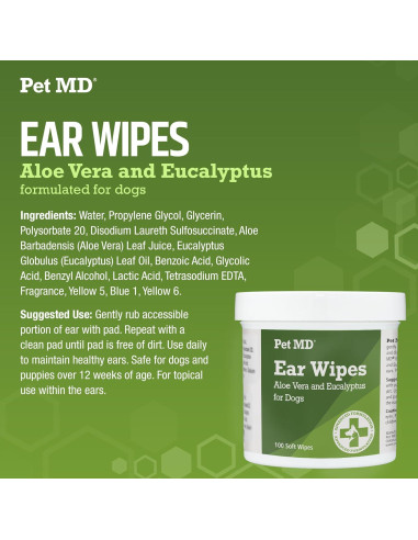 Toallitas Limpiadoras para Oídos de Perro Pet MD - 100 Unidades