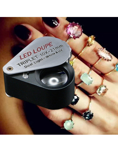 Lupa de bolsillo TEKCOPLUS GLTK-18 10x con luz UV y LED