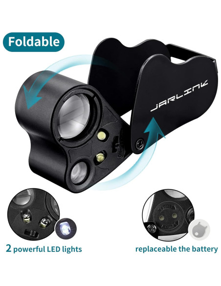 Lupa de Joyero JARLINK 2 Pack con Luz LED y UV 30X 60X 90X