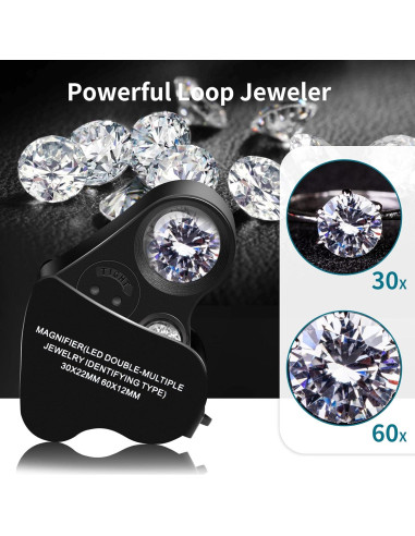Lupa de Joyero JARLINK 2 Pack con Luz LED y UV 30X 60X 90X