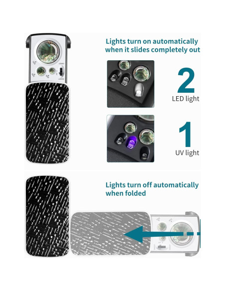 Lupa de Joyero JARLINK 2 Pack con Luz LED y UV 30X 60X 90X