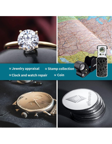 Lupa de Joyero JARLINK 2 Pack con Luz LED y UV 30X 60X 90X