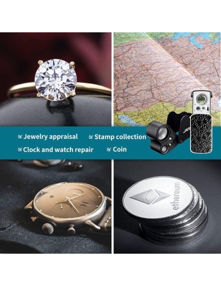 Lupa de Joyero JARLINK 2 Pack con Luz LED y UV 30X 60X 90X