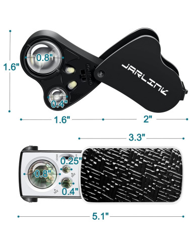 Lupa de Joyero JARLINK 2 Pack con Luz LED y UV 30X 60X 90X