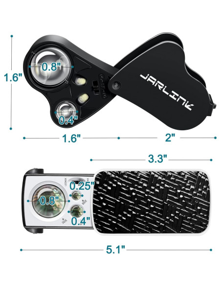 Lupa de Joyero JARLINK 2 Pack con Luz LED y UV 30X 60X 90X