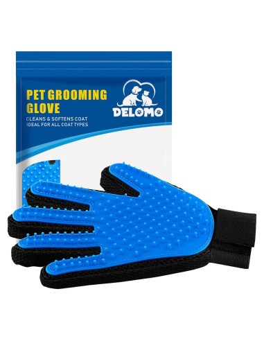 Guante Quitapelos DELOMO para Mascotas Azul - Aseo y Masaje