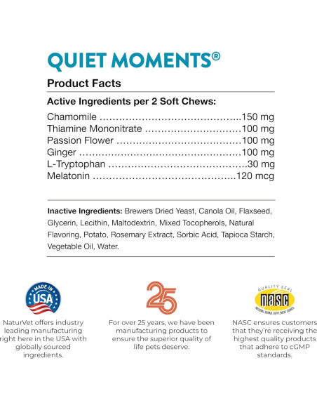 Suplemento Calmante NaturVet Quiet Moments 240 Masticables
