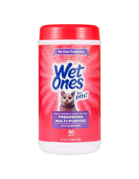 Toallitas Húmedas para Gatos Wet Ones 50 Unidades Aloe Vera