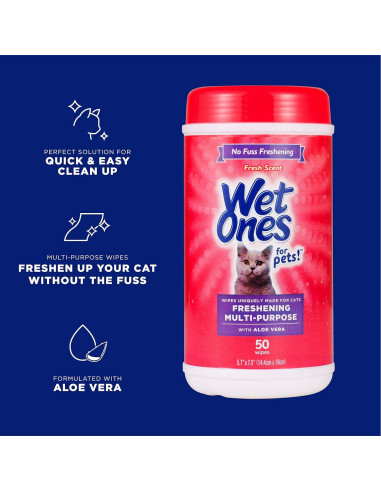 Toallitas Húmedas para Gatos Wet Ones 50 Unidades Aloe Vera