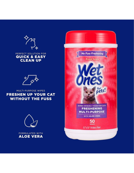 Toallitas Húmedas para Gatos Wet Ones 50 Unidades Aloe Vera