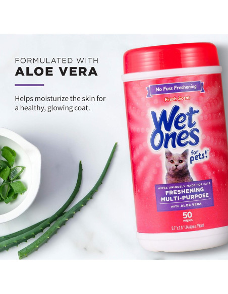 Toallitas Húmedas para Gatos Wet Ones 50 Unidades Aloe Vera