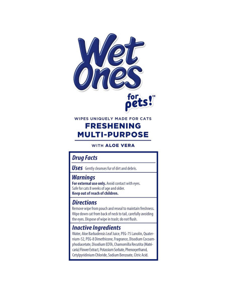 Toallitas Húmedas para Gatos Wet Ones 50 Unidades Aloe Vera