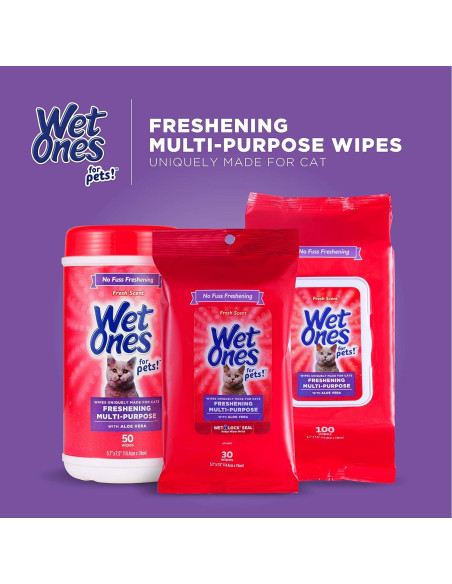 Toallitas Húmedas para Gatos Wet Ones 50 Unidades Aloe Vera