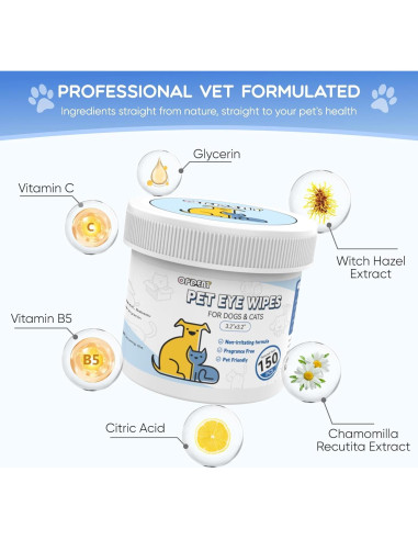 150 Toallitas para Ojos de Perros Opdent - Eliminador de Manchas