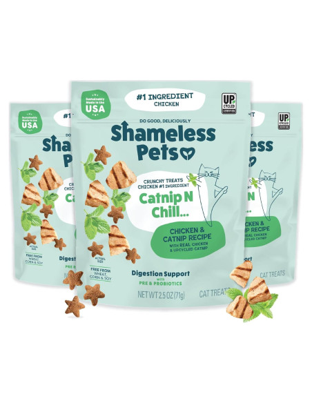 Golosinas para Gatos Shameless Pets 3x2.5oz Pollo Catnip