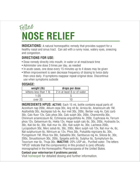 HomeoPet Alivio Nasal para Gatos 15 ml - Suplemento Natural