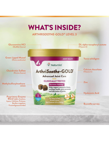 Suplemento Articular NaturVet ArthriSoothe-Gold 70 Masticables