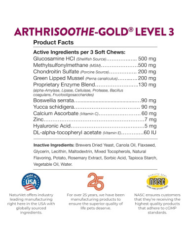 Suplemento Articular NaturVet ArthriSoothe-Gold 70 Masticables