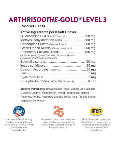 Suplemento Articular NaturVet ArthriSoothe-Gold 70 Masticables