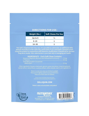 Suplemento Nutramax Solliquin 75 Masticables para Perros y Gatos