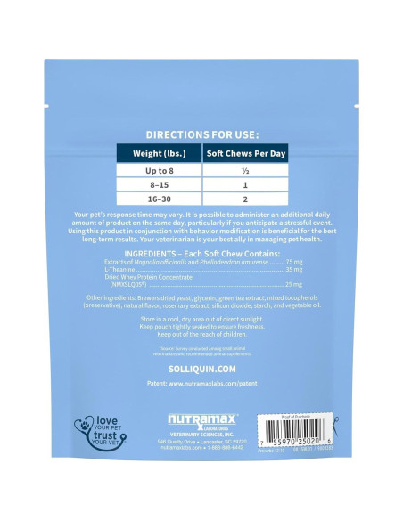 Suplemento Nutramax Solliquin 75 Masticables para Perros y Gatos