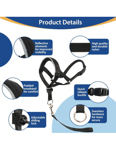 Collar de Cabeza BARKLESS M Negro para Perros Sin Tirones