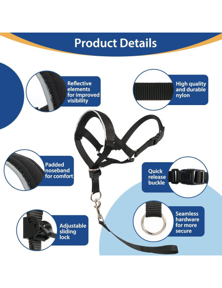 Collar de Cabeza BARKLESS M Negro para Perros Sin Tirones