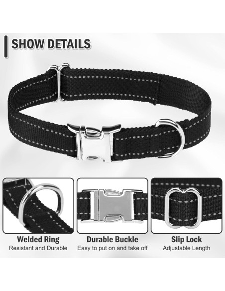 Correa de Collar para Perros ESGPET Ajustable Reflectante Negro