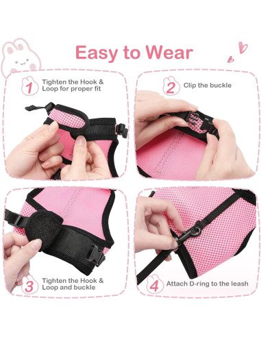 Arnés Ajustable para Conejo PETTOM Rosa XS (Pecho: 20-27 cm)