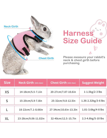 Arnés Ajustable para Conejo PETTOM Rosa XS (Pecho: 20-27 cm)