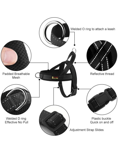 Arnés para Perros Plutus Pet Ajustable Malla Transpirable M Negro