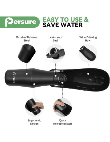 Botella de Agua para Perros Persure 800 ml Negra a Prueba de Fugas
