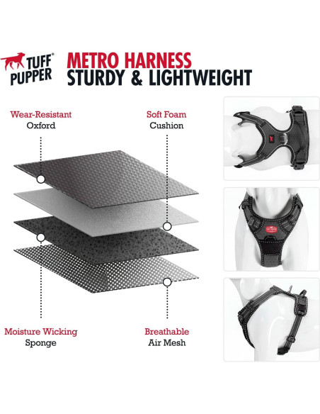 Arnés para Perros Tuff Pupper Mediano Negro Antitirones